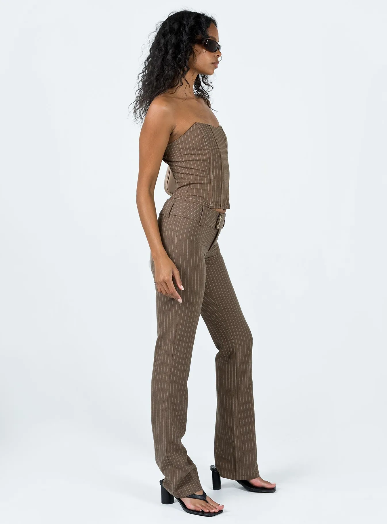 Motel Navida Trouser Pinstripe Brown Ripped design