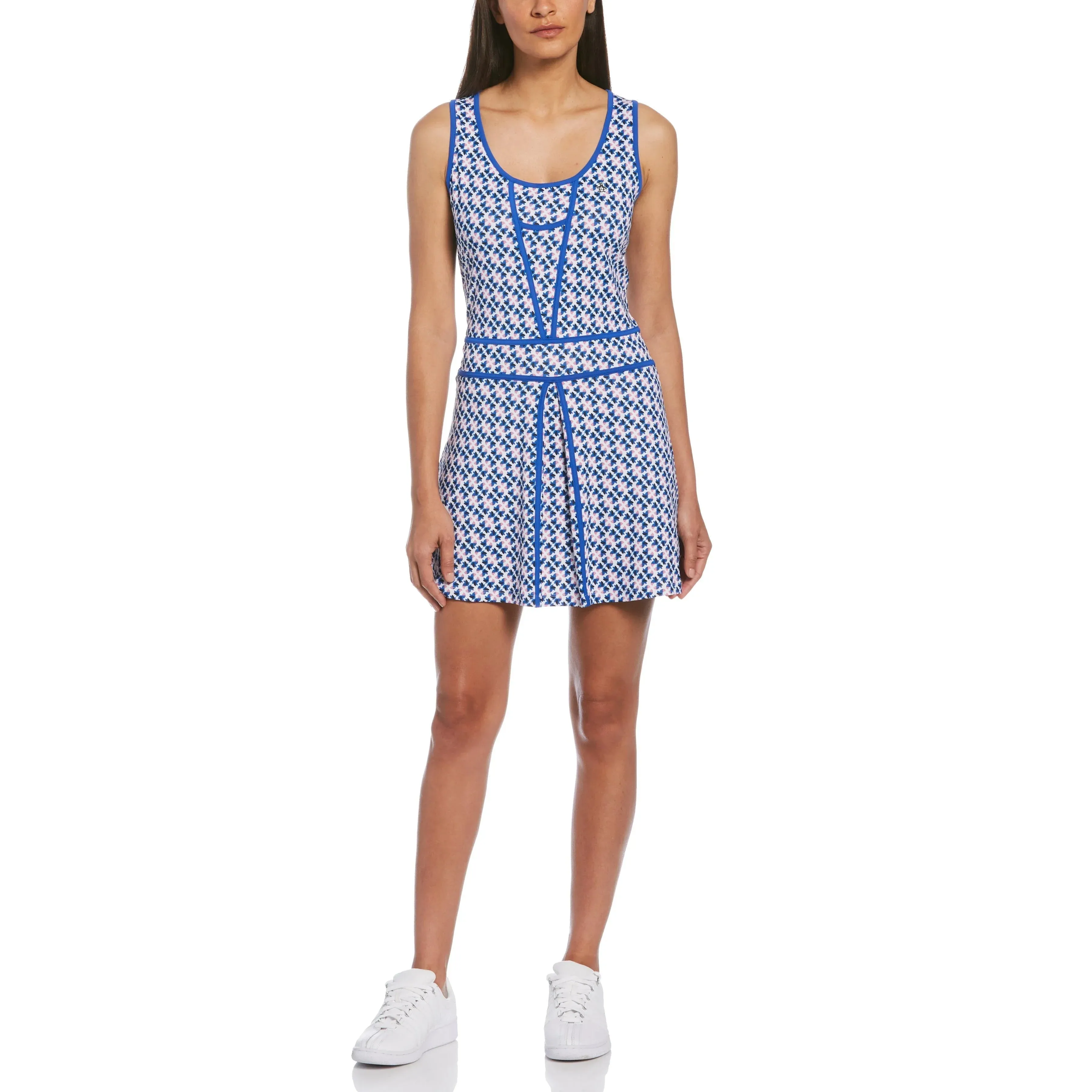 Smart Lines Anytime Wear Original Penguin Womens Geo Sleeveless Parrot Printed Golf Dress - BRIGHT WHITE