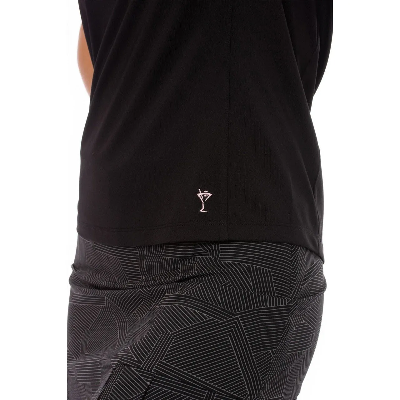 Downtown Cool Golftini Women's Short Sleeve Ruffle Golf Polo Shirt - Black
