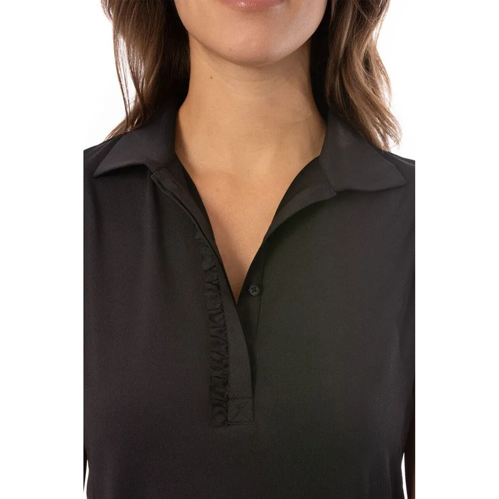 SeamFreeEngineering Golftini Women's Short Sleeve Ruffle Golf Polo Shirt - Black