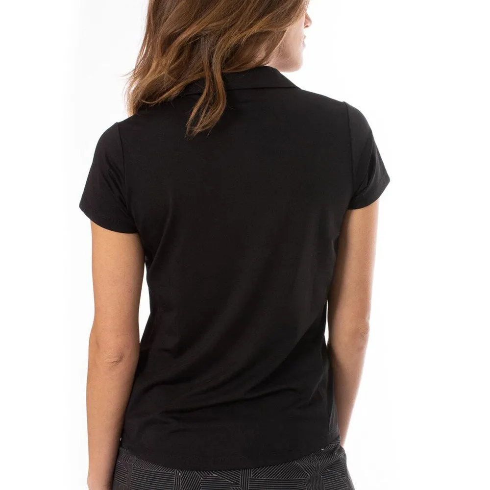 Evening Glow Golftini Women's Short Sleeve Ruffle Golf Polo Shirt - Black