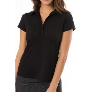 Modern Cut Golftini Women's Short Sleeve Ruffle Golf Polo Shirt - Black