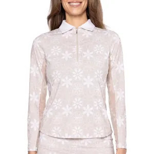 Comfortable Jacket Golftini Women's Cool Girl Long Sleeve Golf Polo Shirt - Sand Bar