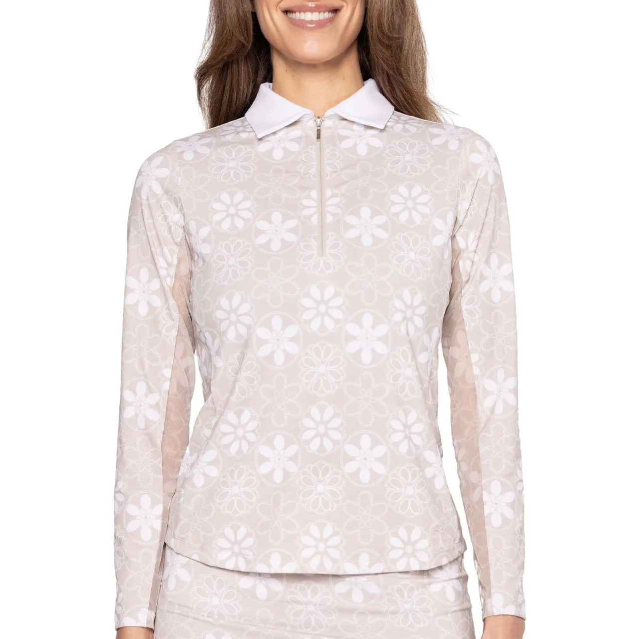 Comfortable Jacket Golftini Women's Cool Girl Long Sleeve Golf Polo Shirt - Sand Bar