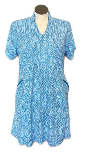 Versatile Layering Bermuda Sands White & Blue Print Short Sleeve Golf Dress Size XL MSP$100