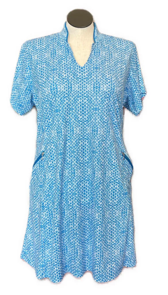 Versatile Layering Bermuda Sands White & Blue Print Short Sleeve Golf Dress Size XL MSP$100