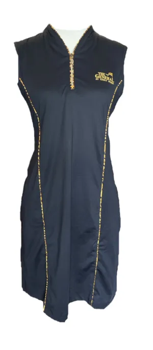 Daily Style Greg Norman Black Sleeveless Golf Dress w/ Animal Print Trim & Logo Size L MSP$119