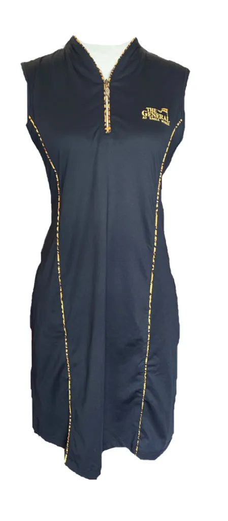 Daily Style Greg Norman Black Sleeveless Golf Dress w/ Animal Print Trim & Logo Size L MSP$119