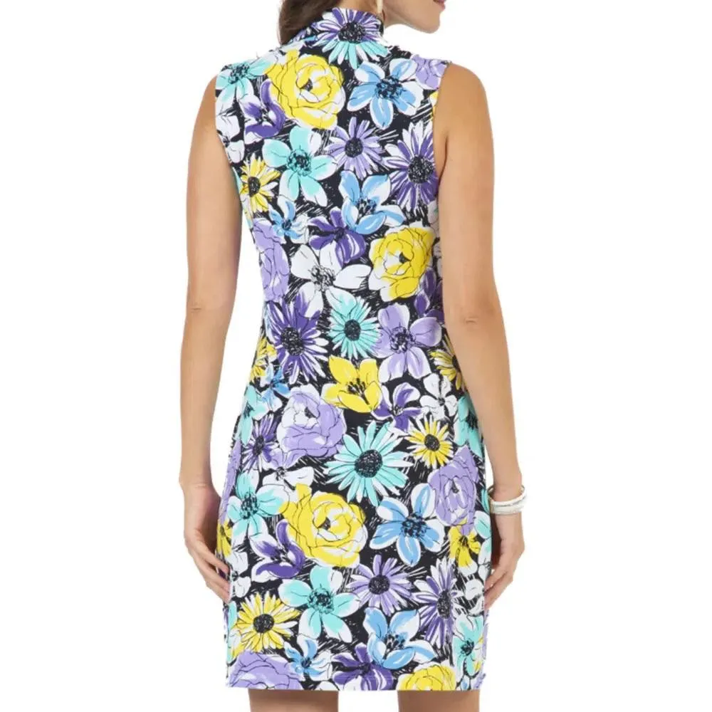 New Ibkul Sleeveless Mock Dress - Madeline Print - Lavender Multi MSP$126 velvet feel Everyday Ready