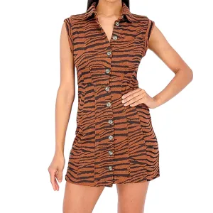 Women's Them Collar Mini Sheath Dress,Brown/Black Emerging-Brand Cold-Shoulder