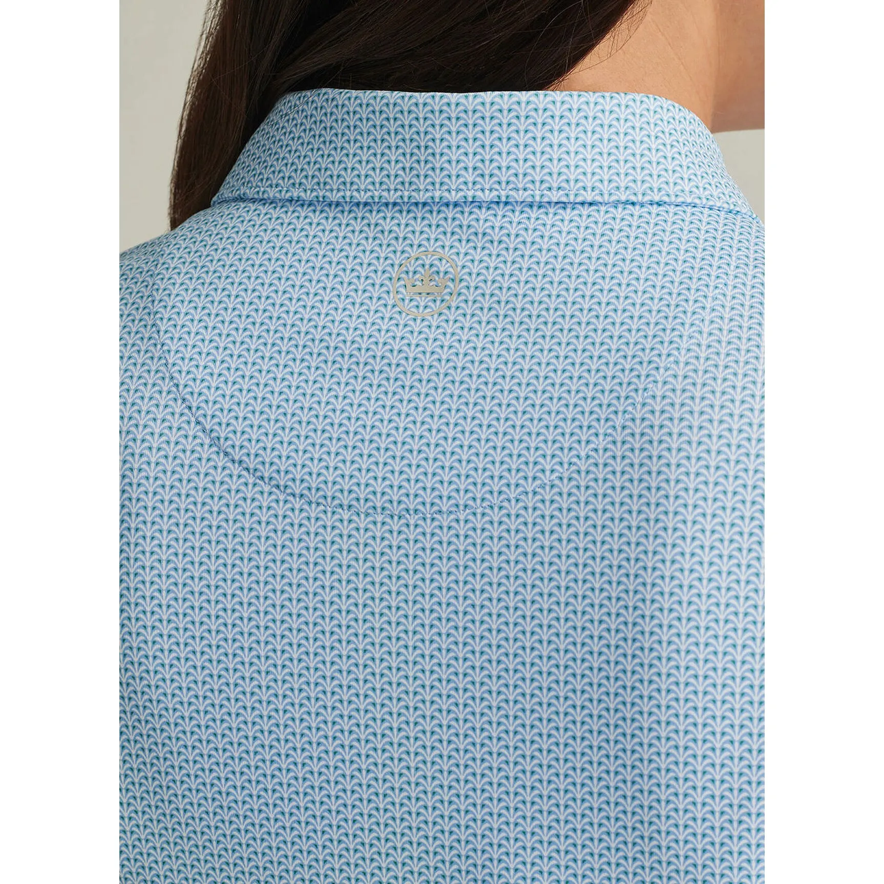 Office Glam Fairy Core Peter Millar Women's Trillium Neat Performance Stretch Jersey Golf Shirt - Cottage Blue