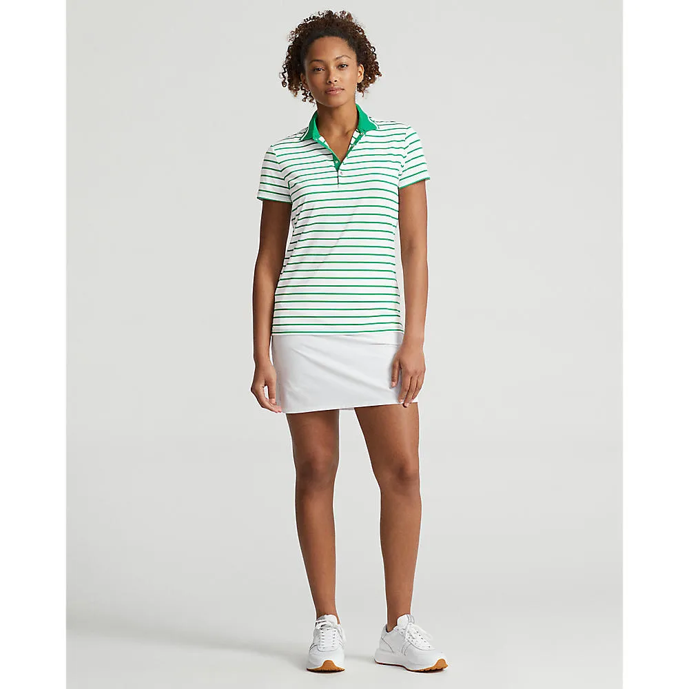 NonChafingEdges Mediterranean Air RLX Ralph Lauren Women's Tour Perfomance Stripe Golf Polo Shirt - Pure White/Cruise Green Fairway