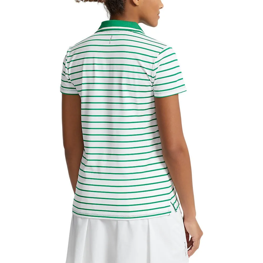 Sun Beam Energy Flow RLX Ralph Lauren Women's Tour Perfomance Stripe Golf Polo Shirt - Pure White/Cruise Green Fairway