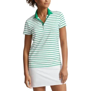 RLX Ralph Lauren Women's Tour Perfomance Stripe Golf Polo Shirt - Pure White/Cruise Green Fairway Trend Glow