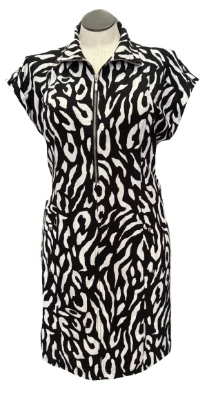 Zenergy Black & White Animal Print Women's Short Sleeve Golf Dress Size 2 (L) Comfortable and Fashionable Matte-finish