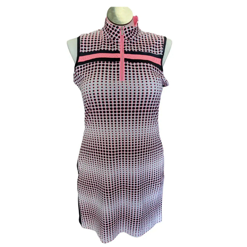 Fluid movement Timeless Look Tail Black & Coral Dotted Dress Size L