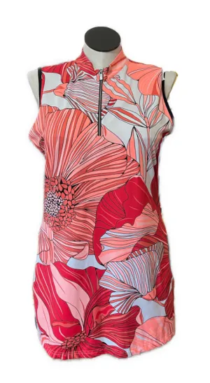 Timeless Comfort Sharp Look Tail Coral & Red Floral Zip Mock Sleeveless Golf Dress Size XL MSP$110