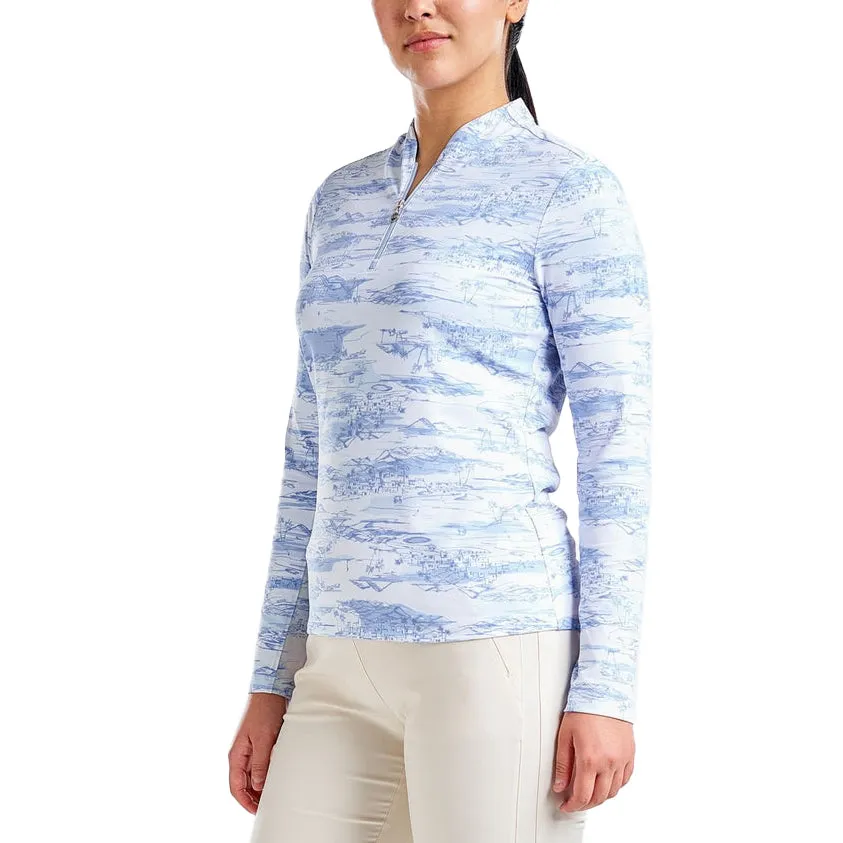Nivo Women's Lolita UV Long Sleeve Mock Neck Golf Shirt - Gentle Blue Wool Fit