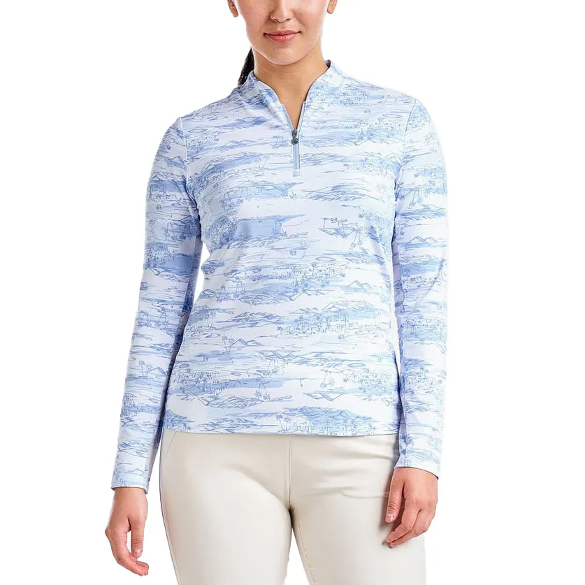 Code Soul Date Vibe Nivo Women's Lolita UV Long Sleeve Mock Neck Golf Shirt - Gentle Blue