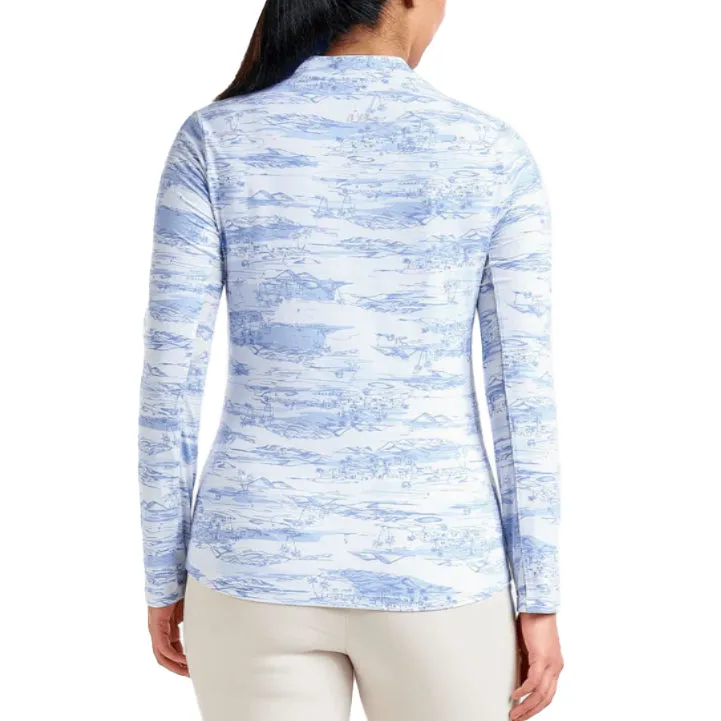Nivo Women's Lolita UV Long Sleeve Mock Neck Golf Shirt - Gentle Blue MultiPocket System Moon Cool