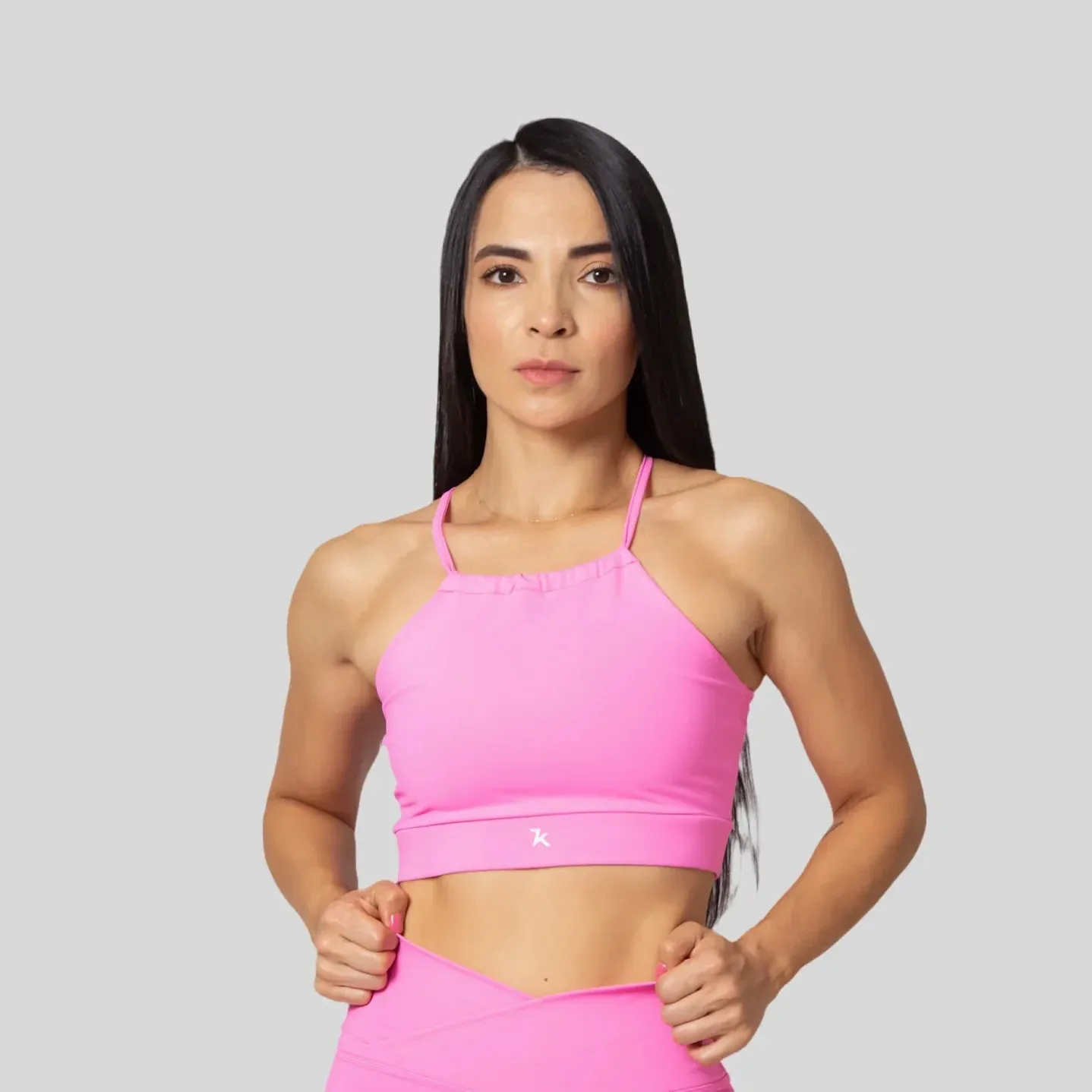 Bright Top deportivo femenino flora cuello fruncido