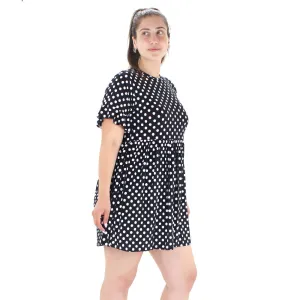 Minimalist Elegance Women's Polka Dots Stretch Flare Short Dress,Black