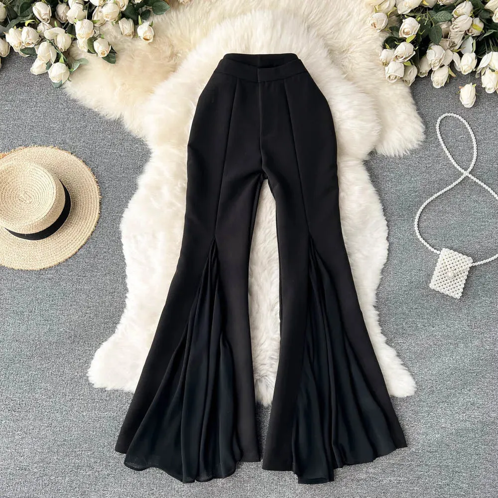 Irregular Stitching Flared Pants Female Design Sense Niche High Waist Slim Slim Straight Tube Casual Wide Leg Pants FlexibleCuff Planet Care