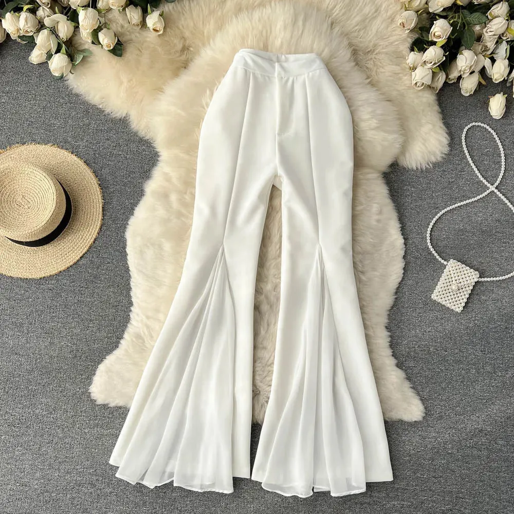 WaterRepellentSurface Trendy Cut Irregular Stitching Flared Pants Female Design Sense Niche High Waist Slim Slim Straight Tube Casual Wide Leg Pants