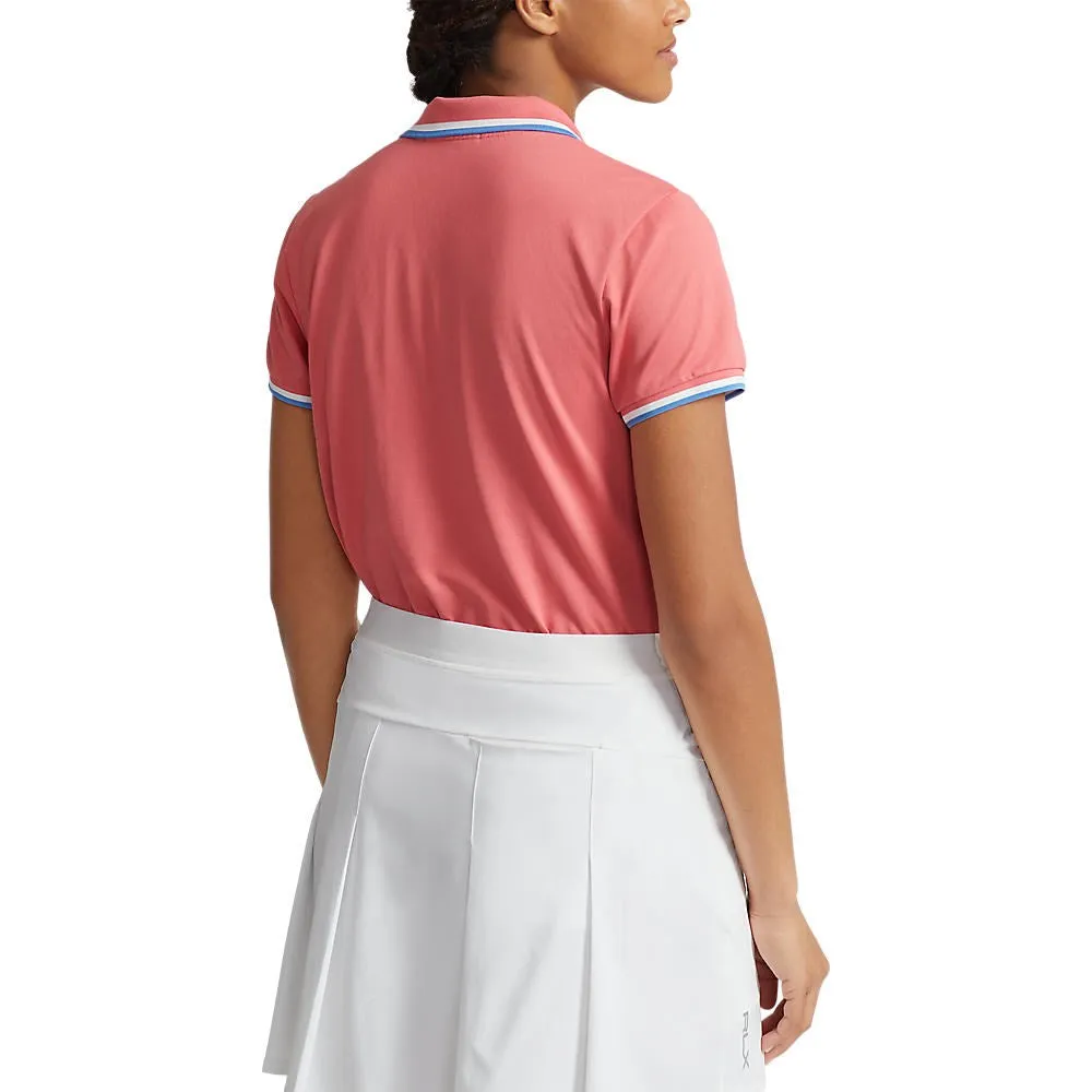 Breezy Comfort Design Edge RLX Ralph Lauren Women's Tour Pique Golf Shirt - Desert Rose/White/Hatteras Blue