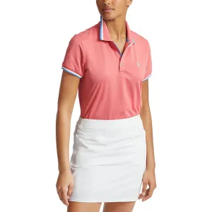 RLX Ralph Lauren Women's Tour Pique Golf Shirt - Desert Rose/White/Hatteras Blue Sprint Fit
