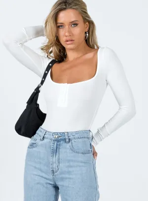 Ballard Long Sleeve Bodysuit White model style bodysuit eco friendly bodysuit