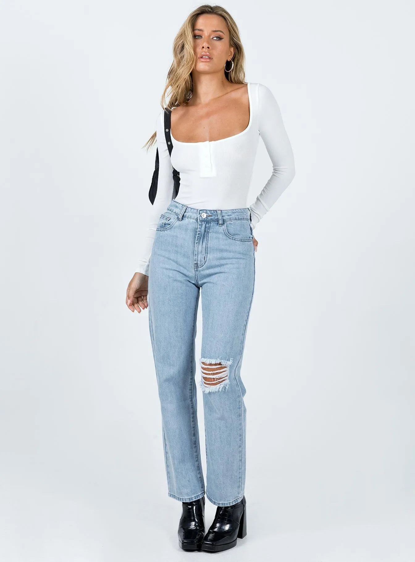 Ballard Long Sleeve Bodysuit White retro bodysuit asymmetrical bodysuit