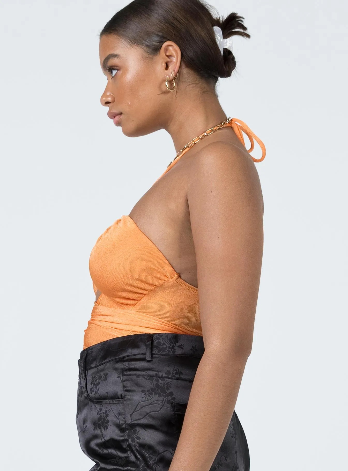 spandex bodysuit turtleneck bodysuit Loriella Ring Detail Bodysuit Orange