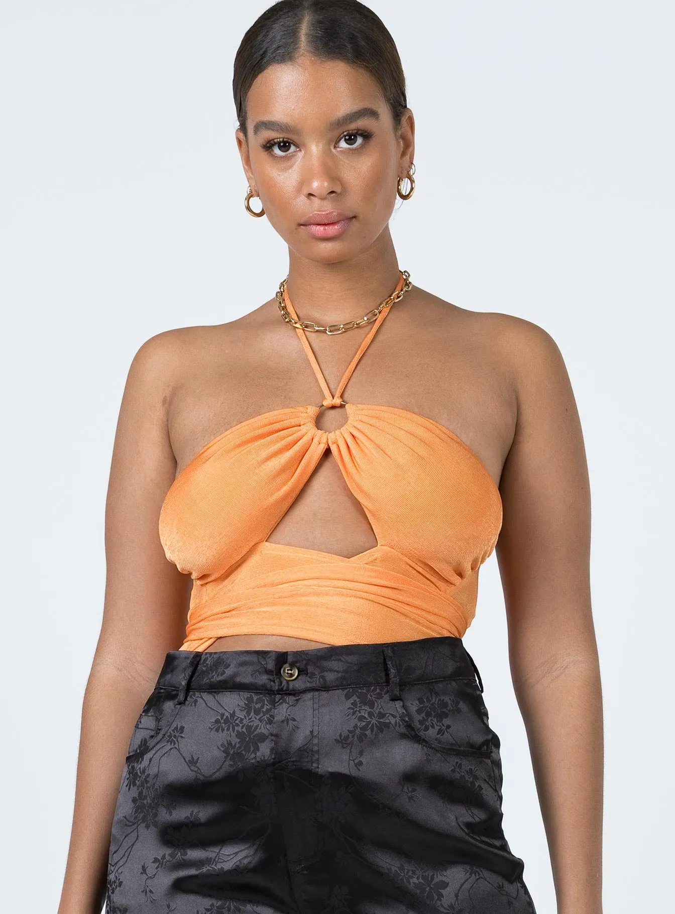 minimal bodysuit v neck bodysuit Loriella Ring Detail Bodysuit Orange
