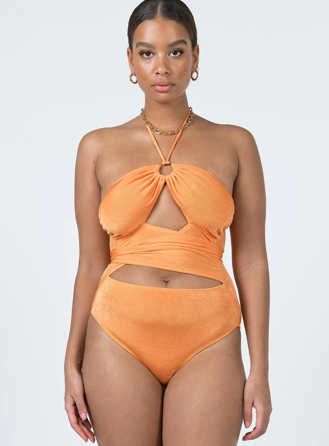 romper style bodysuit Loriella Ring Detail Bodysuit Orange