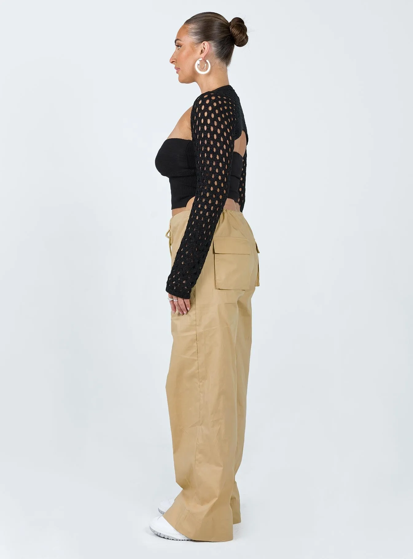 Wide-leg cut Stretch waistband The Niel Pants Beige