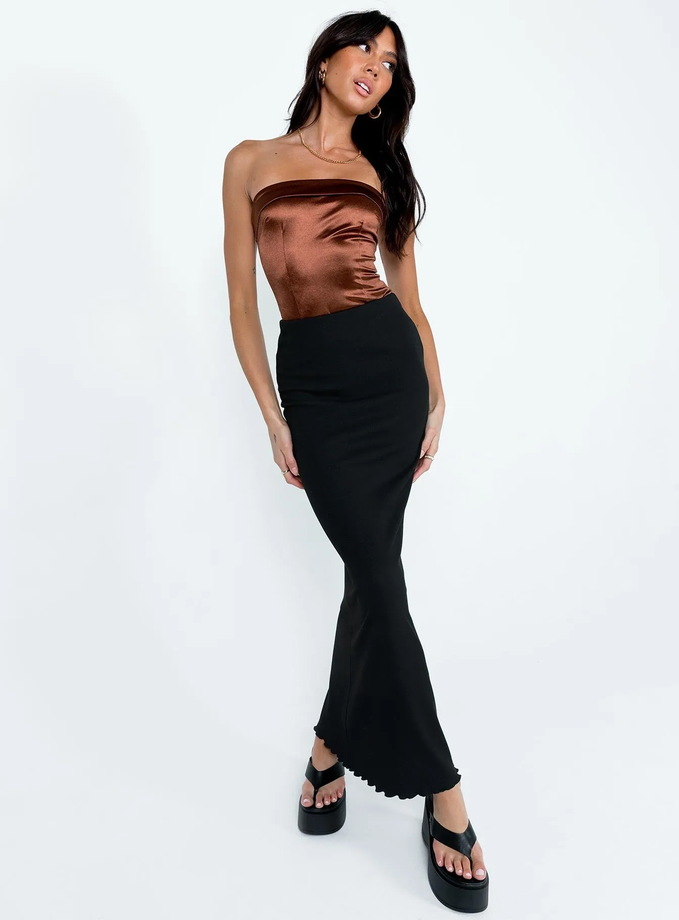 Finley Strapless Bodysuit Brown two piece bodysuit