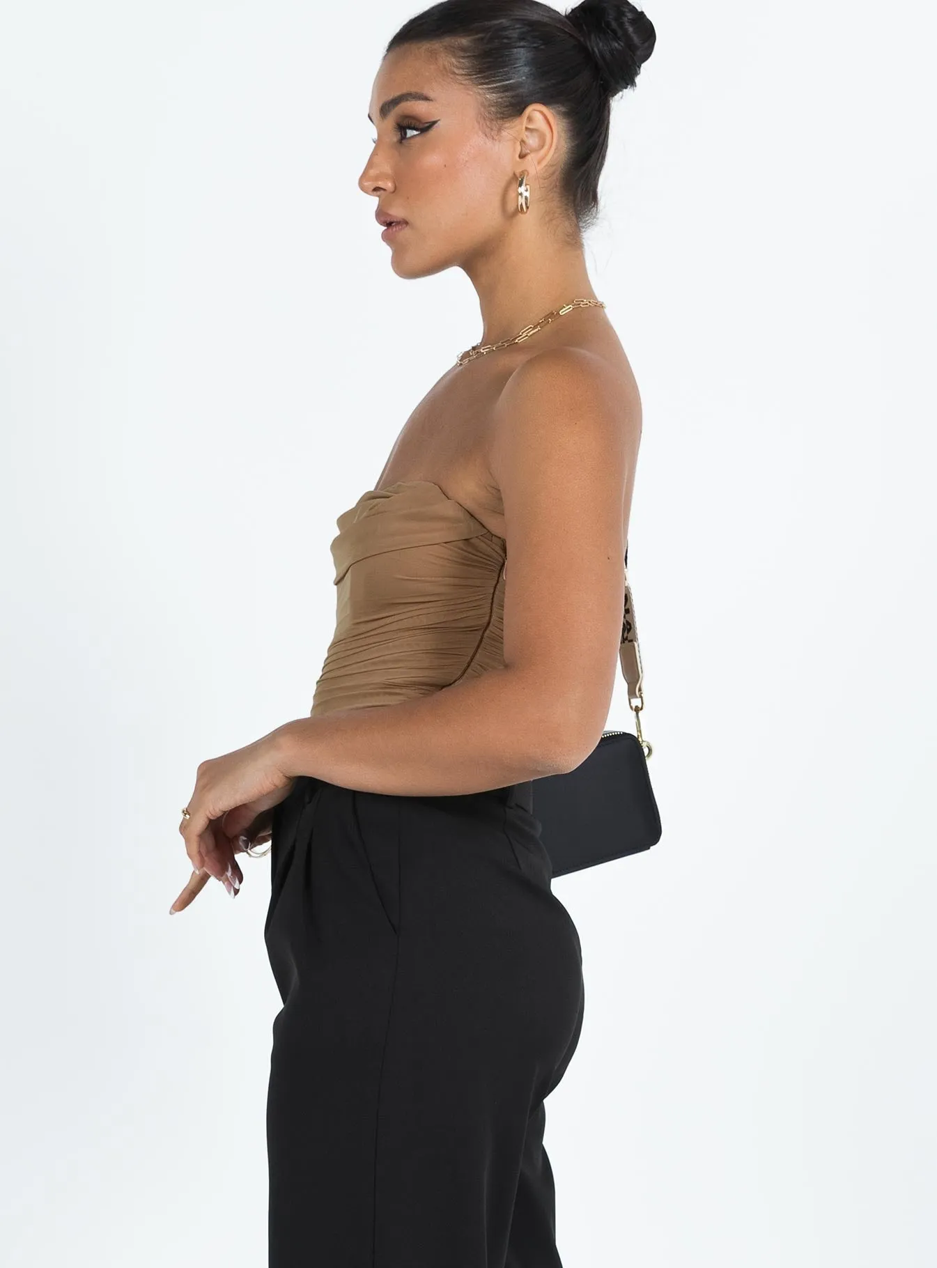 Raney Bodysuit Beige long torso bodysuit edgy bodysuit