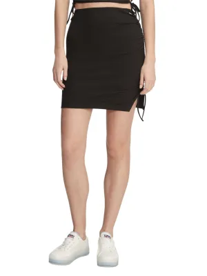 Women's Ruched Ribbed Mini Skirt,Black Neat Style