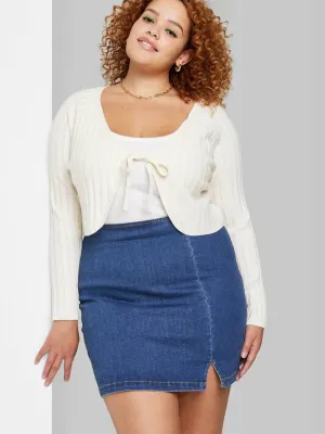 Water Resistant Comfort Wear Women's Washed Denim Skirt,Navy