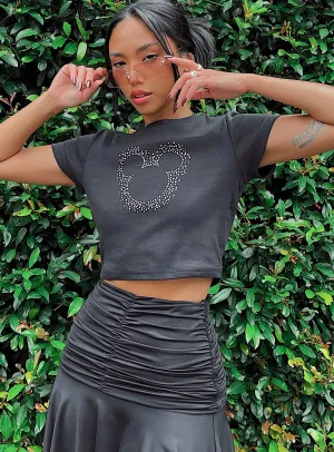Relaxed Smart Disney Mickey Mouse Outline Cropped Tee Black