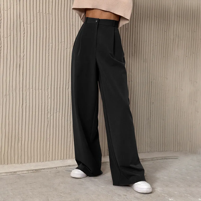 Rugged shoes Vented Panels Women's Retro Classic Fashion Solid Color Loose High Waist Trousers
