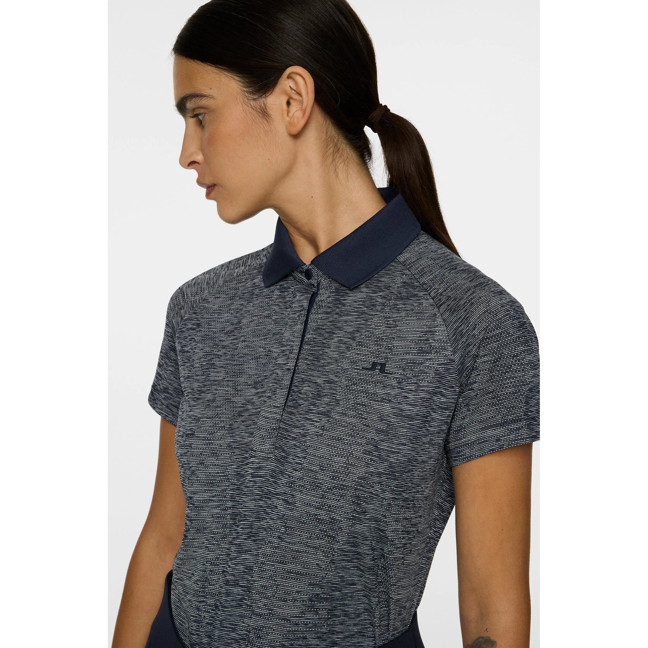 J.Lindeberg Women's Minnie Golf Polo Shirt - Navy Melange Trendy Fashion Quick Wear
