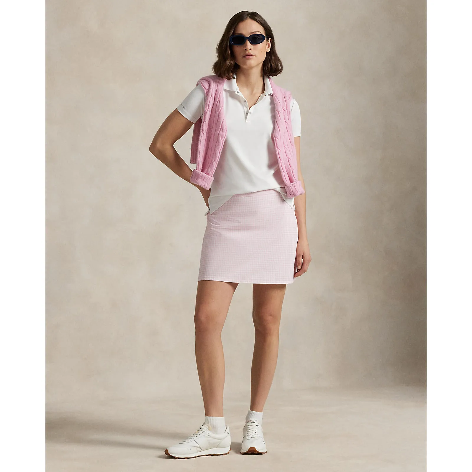RLX Ralph Lauren Women's 17" Aim Pleated Back Golf Skort - Garden Pink Gingham Roll Up Fasten