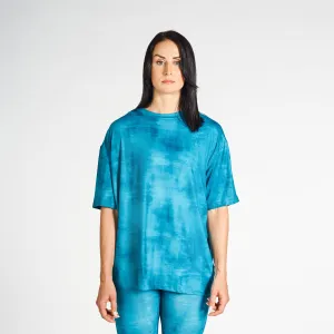 Printed Oversized Drop Shoulder Tee - Teal DoubleLayeredCollar