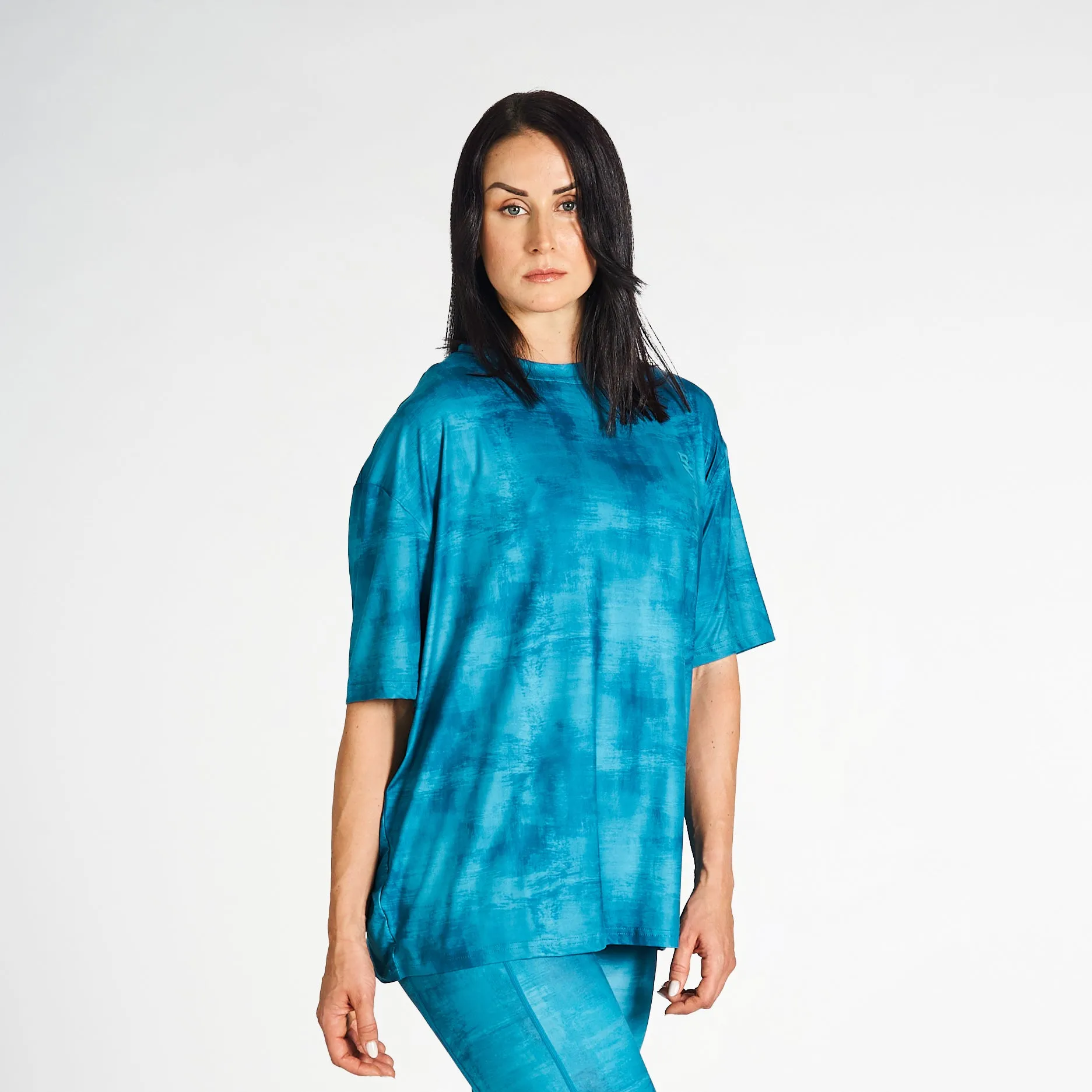 Printed Oversized Drop Shoulder Tee - Teal Relax Trend