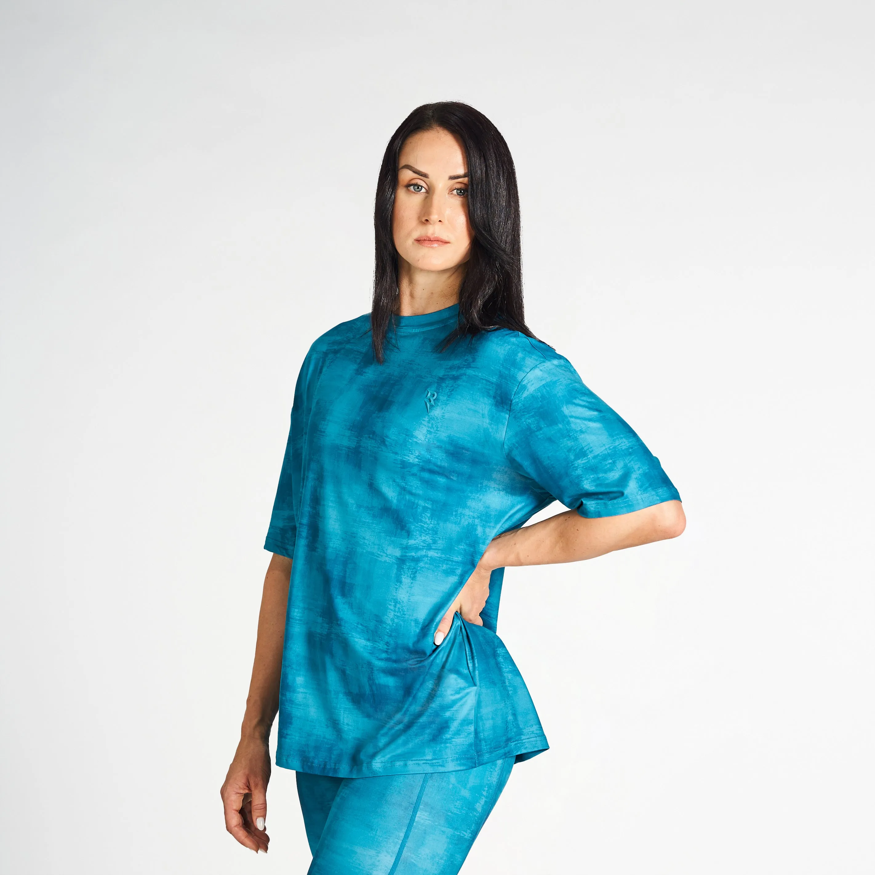Printed Oversized Drop Shoulder Tee - Teal Effortless Comfort Design
