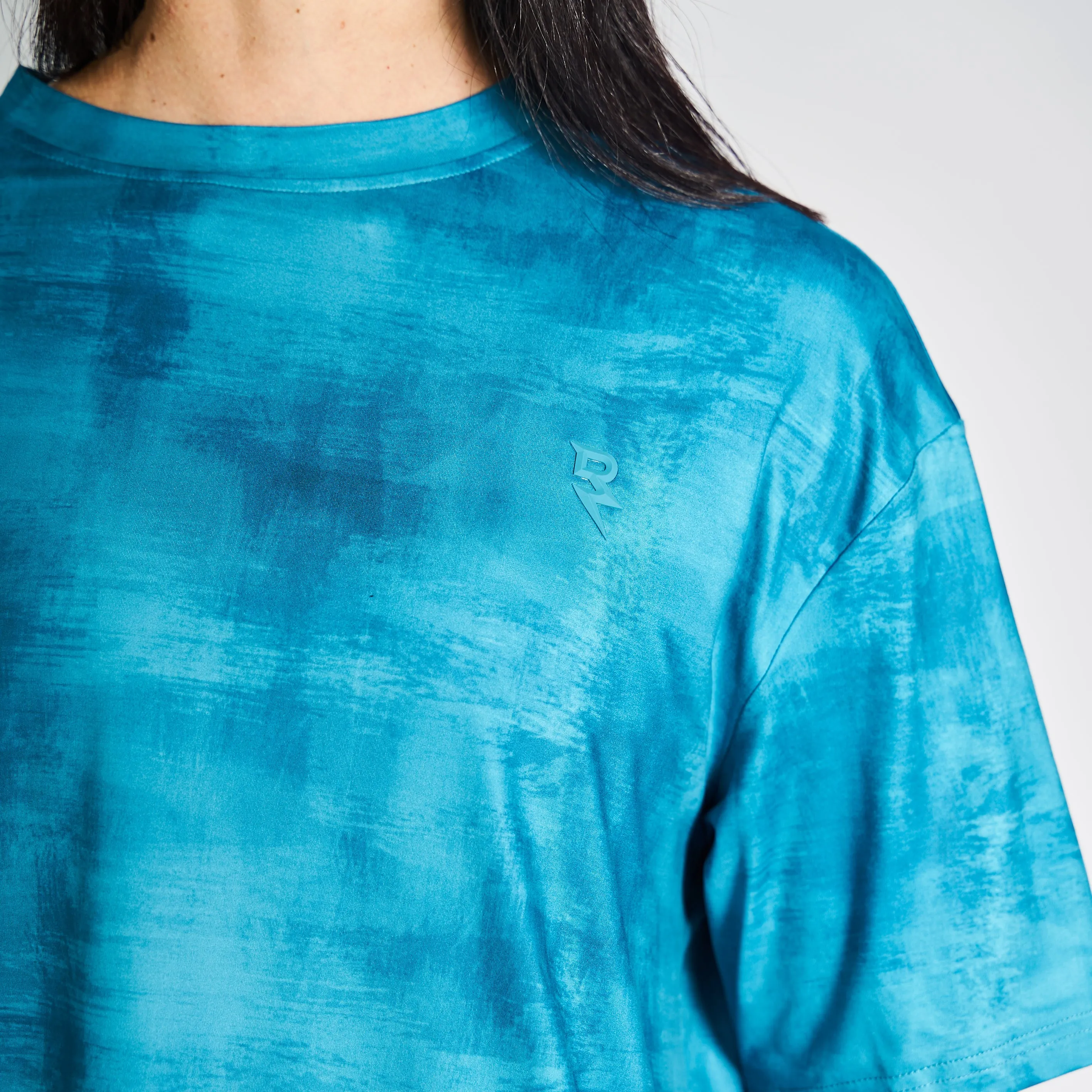 Printed Oversized Drop Shoulder Tee - Teal Classic Vibes