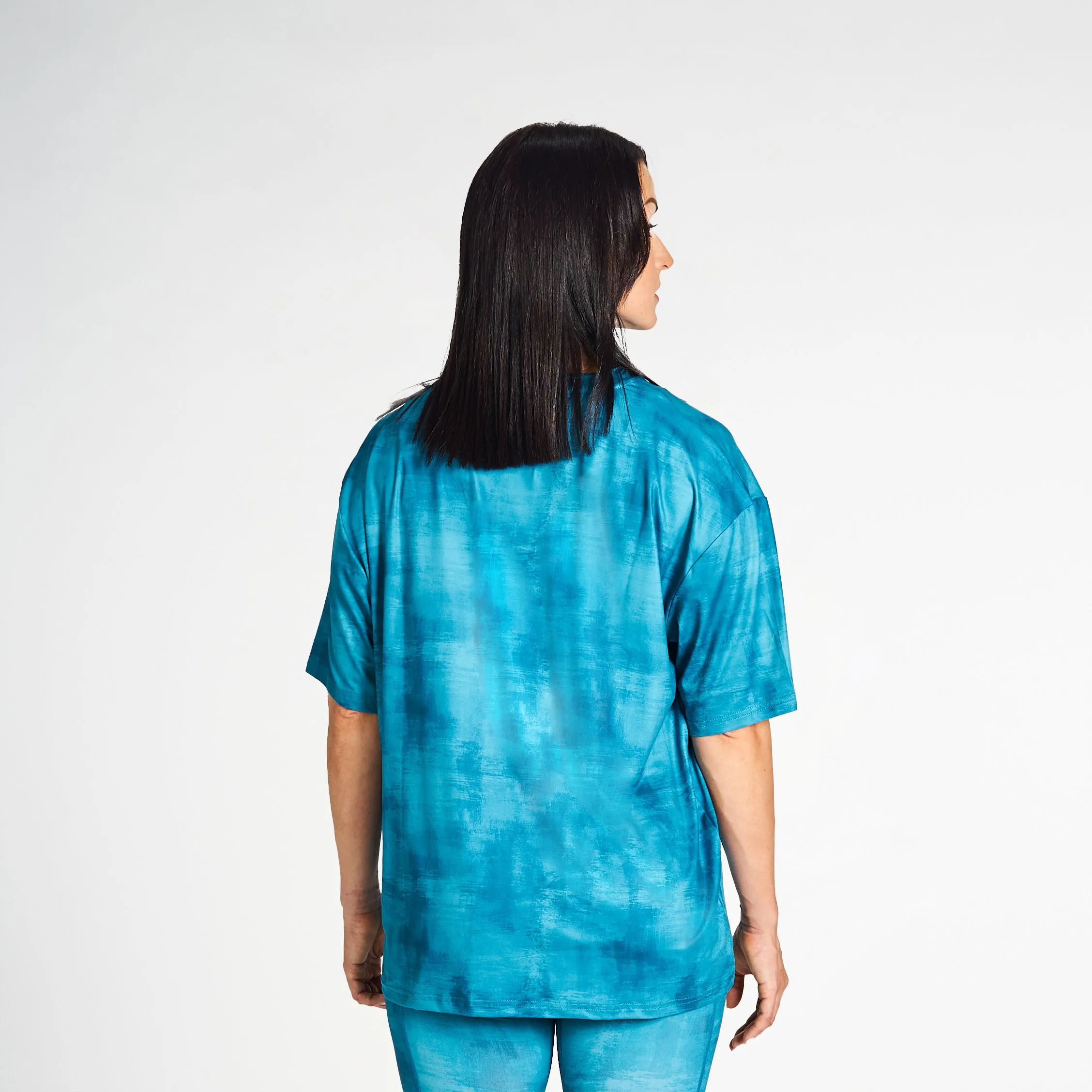 Fit Comfort Printed Oversized Drop Shoulder Tee - Teal