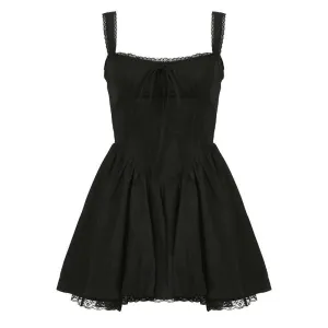 High-quality Lace Panel A-line White Dresses Slim Fit Dress Lounge Outfit